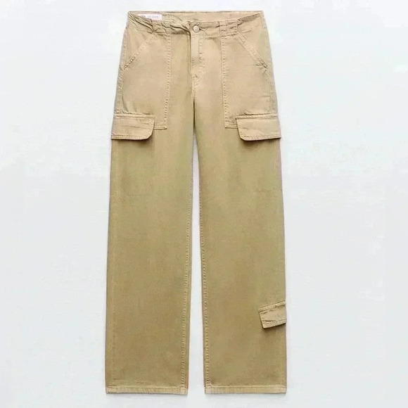 Zara Womens Mid Waist Adjustable Strap Cargo Pants Size- 2  ( 26 ) - Picture 1 of 9
